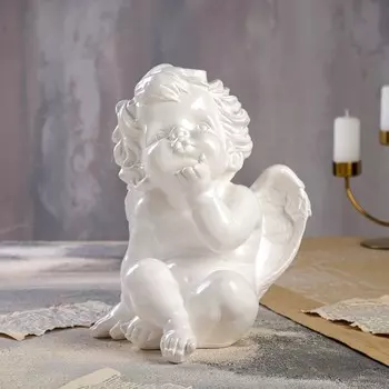 Статуэтка "Ангел сидит", белая, гипс, 30 см