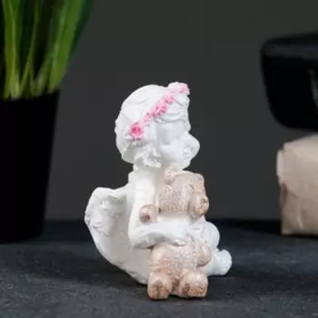 Фигурка гипс «Ангелочек с мишкой сидит», перламутр, 775 см