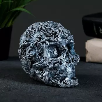 Фигурка гипс «Череп цветной», состаренное серебро, 10128 см