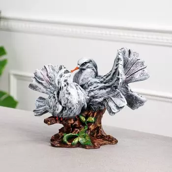 Статуэтка "Голуби-поцелуйчики", сизые, художка, 21 см