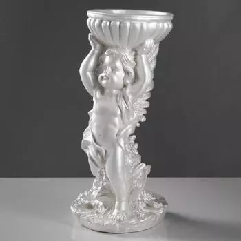 Статуэтка-кашпо "Ангел с чашей", перламутр, гипс, 20*20*52 см