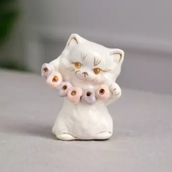 Статуэтка "Котик", белая, цветная лепка, 8 см, авторская работа