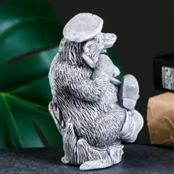 Фигура "Медведь в фуражке с балалайкой" серый, 14см