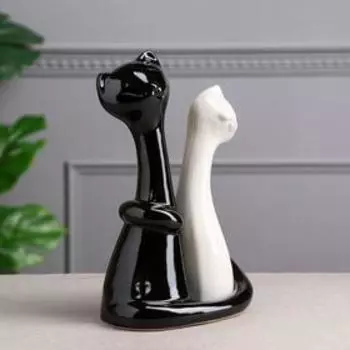 Статуэтка "Пара котов", глазурь, чёрно-белая, керамика, 26 см