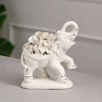 Статуэтка "Слон Индийский", белая, лепка, керамика, 18 см, микс