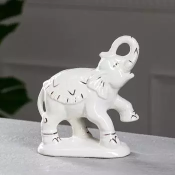 Статуэтка "Слон Индийский", белая, золото, керамика, 18 см