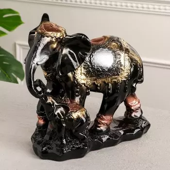 Статуэтка "Слоны семья", чёрная, гипс, 26 см