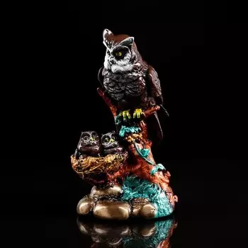 Статуэтка "Сова с гнездом", разноцветная, гипс, 26 см