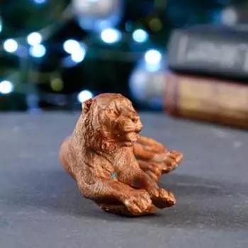 Статуэтка "Тигр лежит" окисленная медь, 6х12см