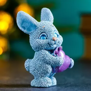 Фигура "Зайка с сердечком" серо-голубой, 9х6х5см