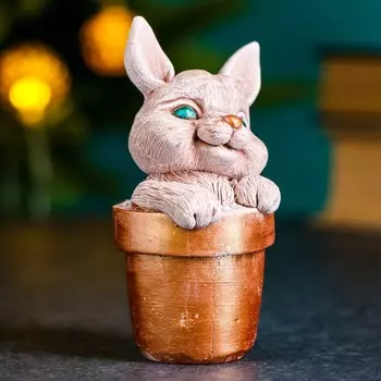 Фигура "Зайка в горшке" бежевый, 10х5х5см
