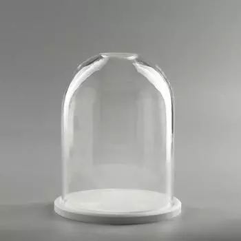 Стеклянный купол-клош с отверстием на деревянной подставке "Венсан - 6", 20х15 см, белый