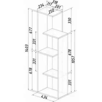 Стеллаж Бейсик-1 434х250х1403 венге/лоредо