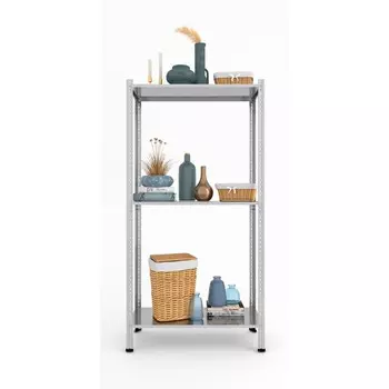 Стеллаж металлический для склада Everest Lite-50, 3 полки, оцинкованный, 1507530 см, серый