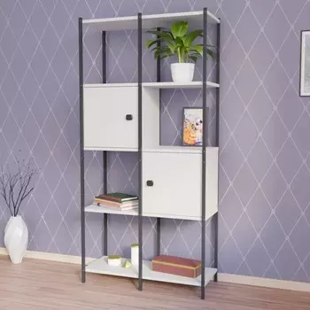 Стеллаж ГЕО с дверями 720х300х1486 Белый/ножки Черный