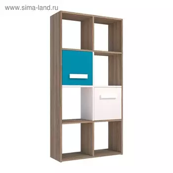 Стеллаж Юниор с дверками 708х250х1406 Ясень шимо темный/Белая Аляска/Индиго