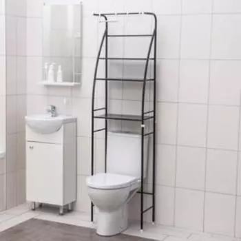 Стеллаж над унитазом со штангой для сушки, 47×25×175 см, цвет чёрный