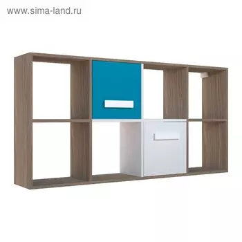 Стеллаж навесной с дверками Юниор 1400х250х709 Ясень шимо темный/Белая Аляска/Индиго