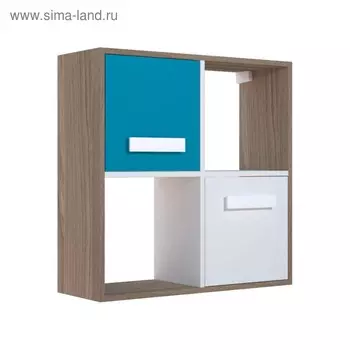 Стеллаж навесной с дверками Юниор 709х250х709 Ясень шимо темный/Белая Аляска/Индиго