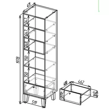 Стеллаж с ящиками "Story" 520*470*1980 Белый/Темно-серый/Олива