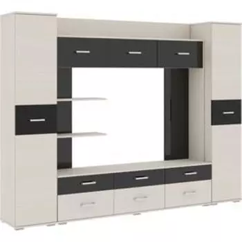 Стенка «Сити 2», 26024141950 мм, цвет сосна карелия / чёрный глянец