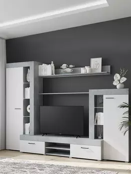 Стенка в гостиную «Дельта», 26484561874 мм, цвет бетон/белый