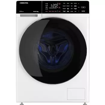 Стиральная машина HIBERG i-DDQ9 - 10714 W, класс А+++, 1400 об/мин, до 10.5 кг, бело-чёрная 102613