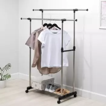 Вешалка - стойка напольная для одежды Доляна, телескопическая, 2 перекладины 80(145) 4390(160) см