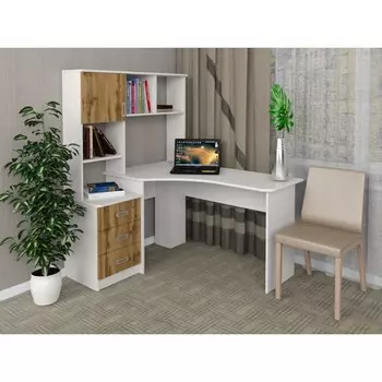 Стол компьютерный "Альянс-7", 1380х1190х1550, белый/дуб вотан