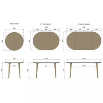 Стол кухонный раскладной №9 900/1300/1700х900х750 Шпон Орех 1180SM