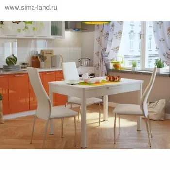 Стол «Люкс» раздвижной 120х152 см, стекло, с автоматическим подъемом, опоры массив, белый