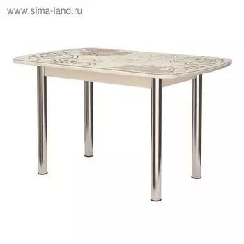 Стол овальный "Бостон-2" Ваниль, 1100х700 мм, стекло фотопечать, опоры Брифинг, хром