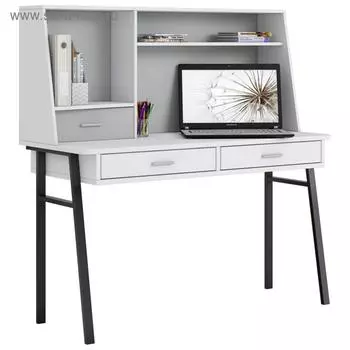 Стол письменный Polini kids Aviv 1455 с надстройкой и ящиками, цвет белый/белый-серый