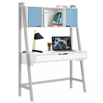 Стол письменный Polini kids Mirum высокий с полкой, белый/двери голубые