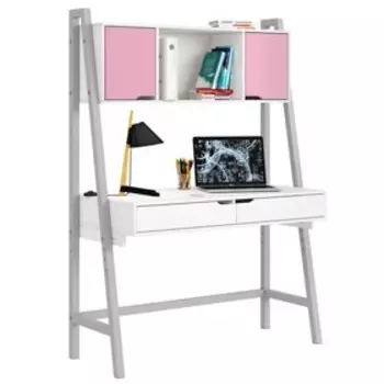 Стол письменный Polini kids Mirum высокий с полкой, белый/двери розовые