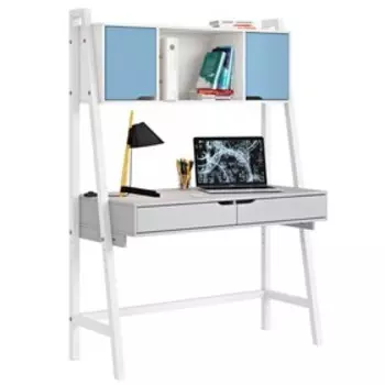 Стол письменный Polini kids Mirum высокий с полкой, серый/двери голубые