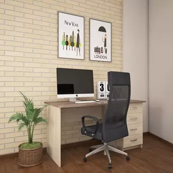 Стол письменный «Сити 4», с тумбой, 1450650748 мм, цвет дуб сонома/дуб сакраменто тёмный