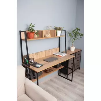 Стол рабочий Tokyo с надстройкой, 12005201400 мм, ЛДСП, цвет дуб вотан / чёрный металл