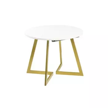 Стол "РИМ" раздвижной, 940/1390х940х760, Белый/опоры Золото