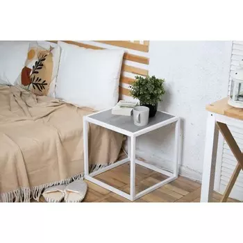 Стол тумба 1, 400х400х400, Белый муар/Метрополитан Грей