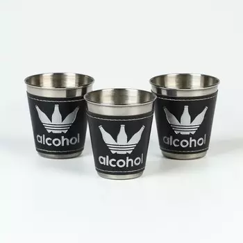 Стопки в чехле Alcohol, нержавеющая сталь, набор 3 шт. х 70 мл