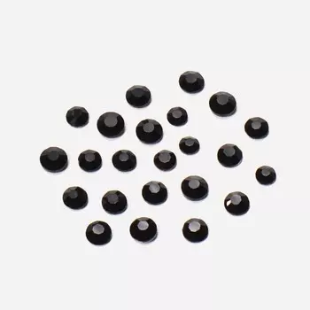 Стразы для декора, круглые, разноразмерные, чёрные