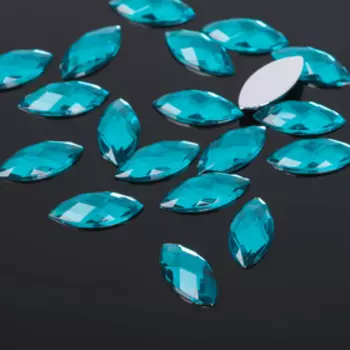 Стразы плоские клеевые эллипс, 7х15 мм, (набор 20шт), цвет морской