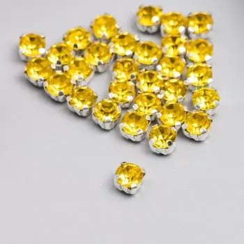 Стразы в цапах 4 мм (30 шт/упак), круглые, цитрин, оправа серебро