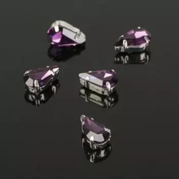 Стразы в цапах (набор 5 шт.), 6 10 мм, цвет фиолетовый в серебре