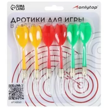 Дротики для дартса ONLYTOP, 6 шт., металлический наконечник, вес 6 г, цвет МИКС