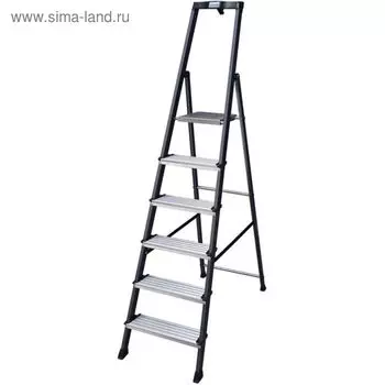 Стремянка KRAUSE MONTO SECURO, оградительная дуга с полкой, широкие ступени, 6 ступеней