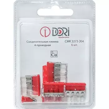 Строительно-монтажная клемма DORI (СМК 2273-204) 4-х проводная, 6 шт. в блистере