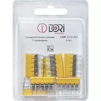 Строительно-монтажная клемма DORI (СМК 2273-205) 5-ти проводная, 6 шт. в блистере