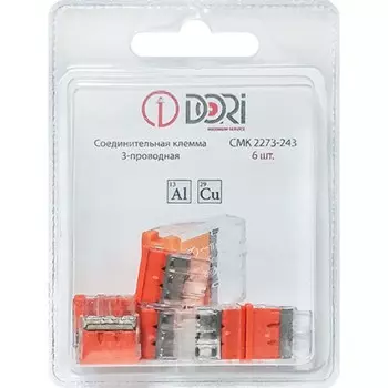 Строительно-монтажная клемма DORI (СМК 2273-243) 3-х проводная с пастой, 6 шт. в блистере